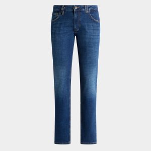 Denim Pants in Medium Blue Stretch Cotton