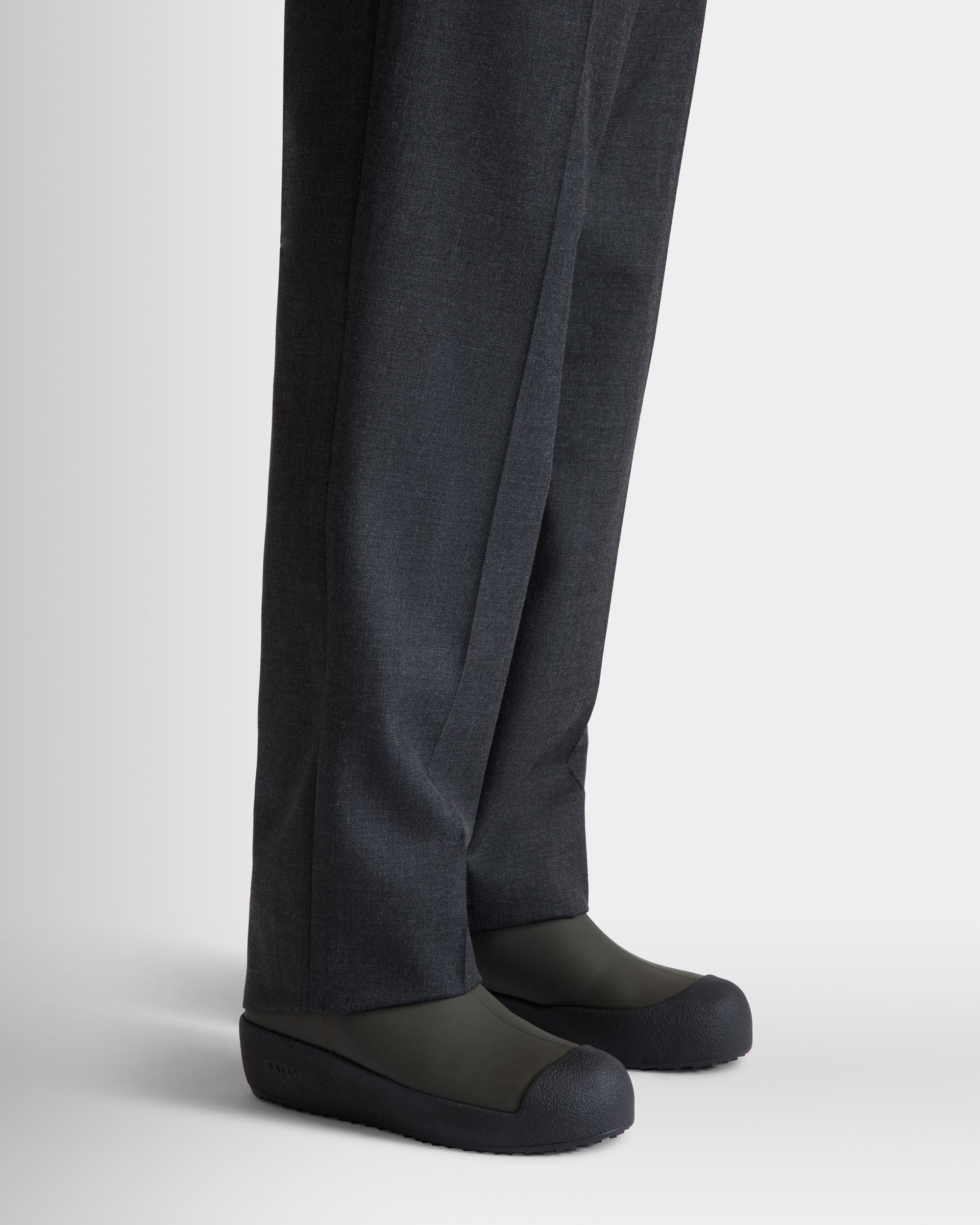 Bally Curling Bootie in Military Green Rubberized Leather - Image 2