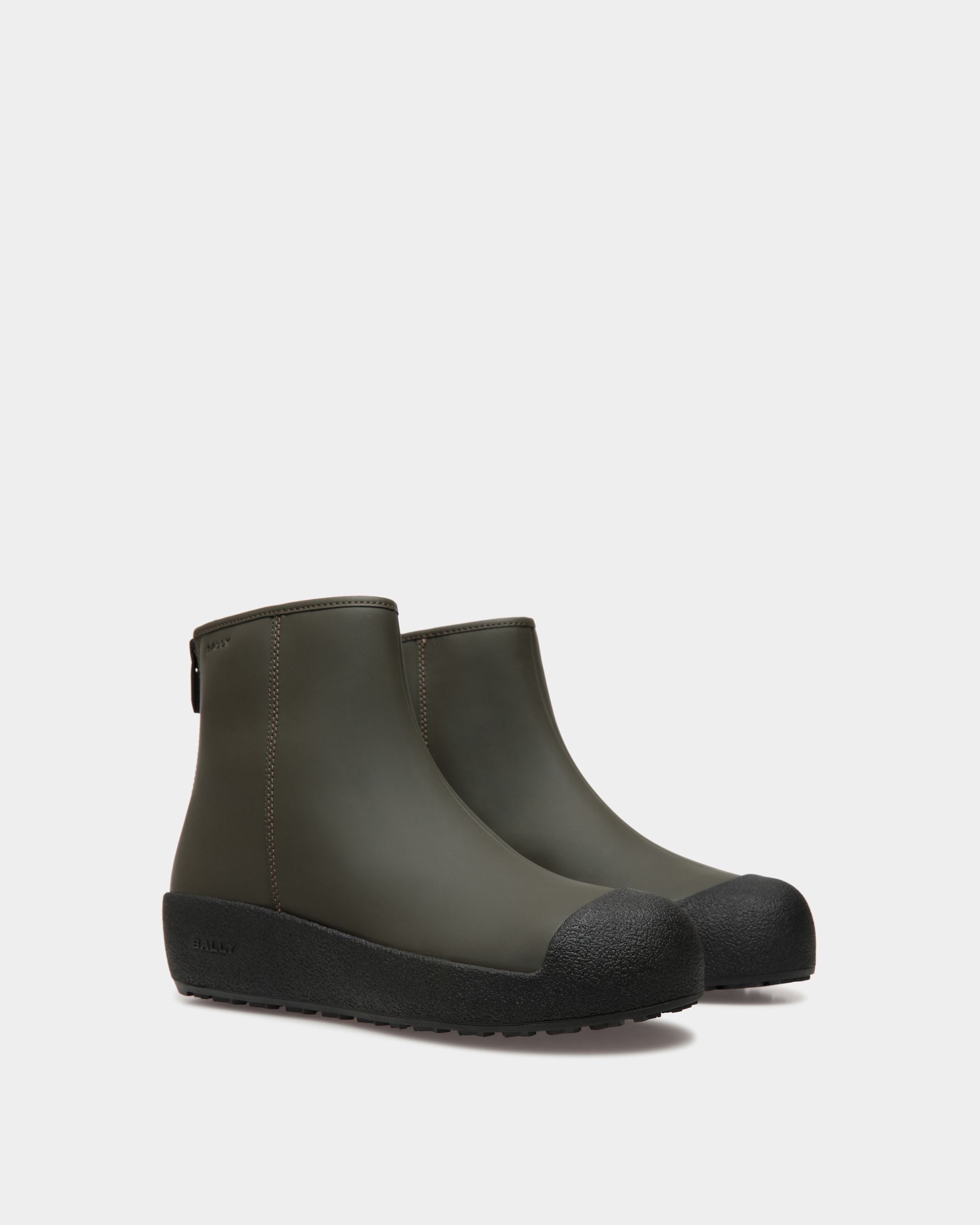 Bally Curling Bootie in Military Green Rubberized Leather - Image 3