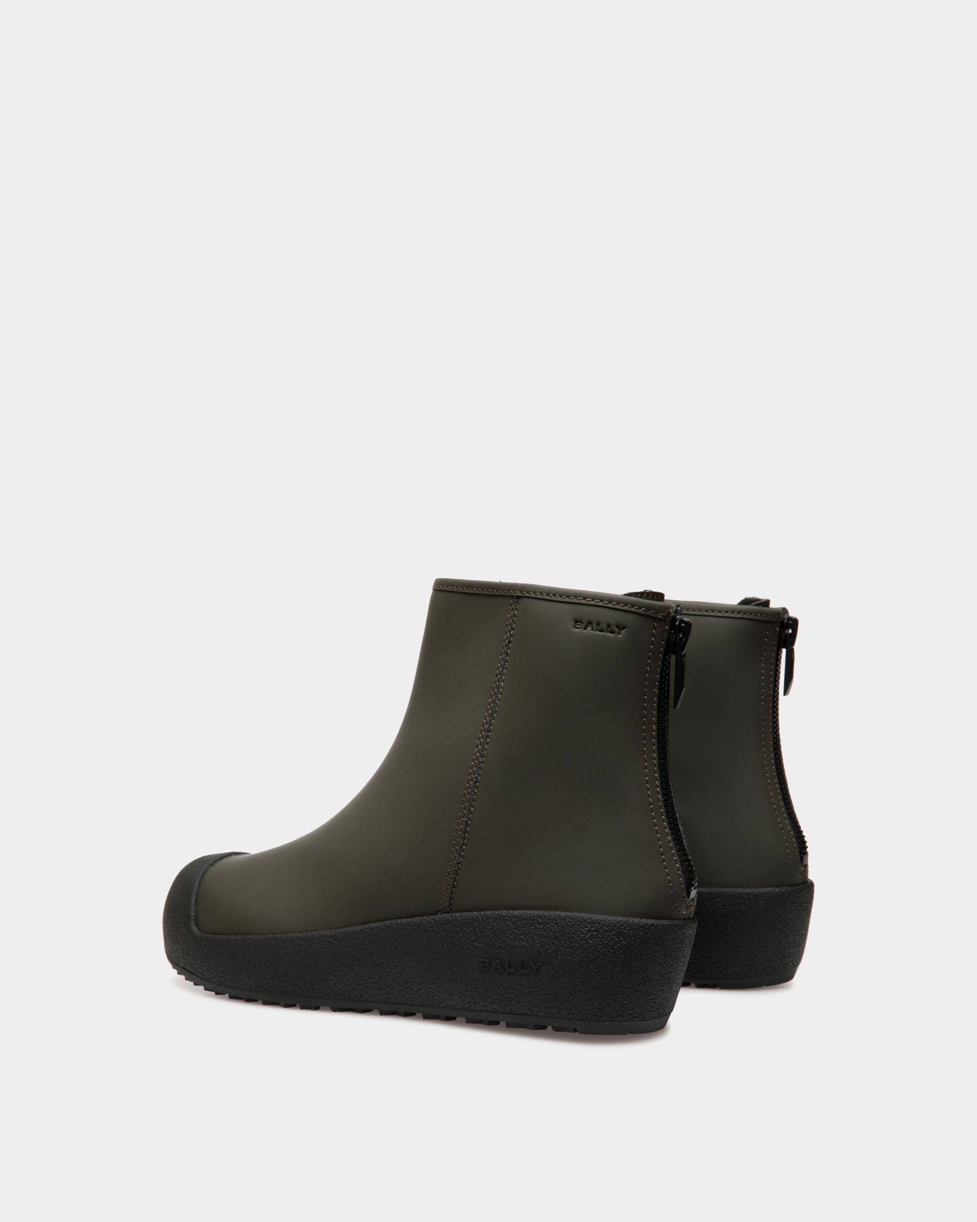 Bally Curling Bootie in Military Green Rubberized Leather - Image 4