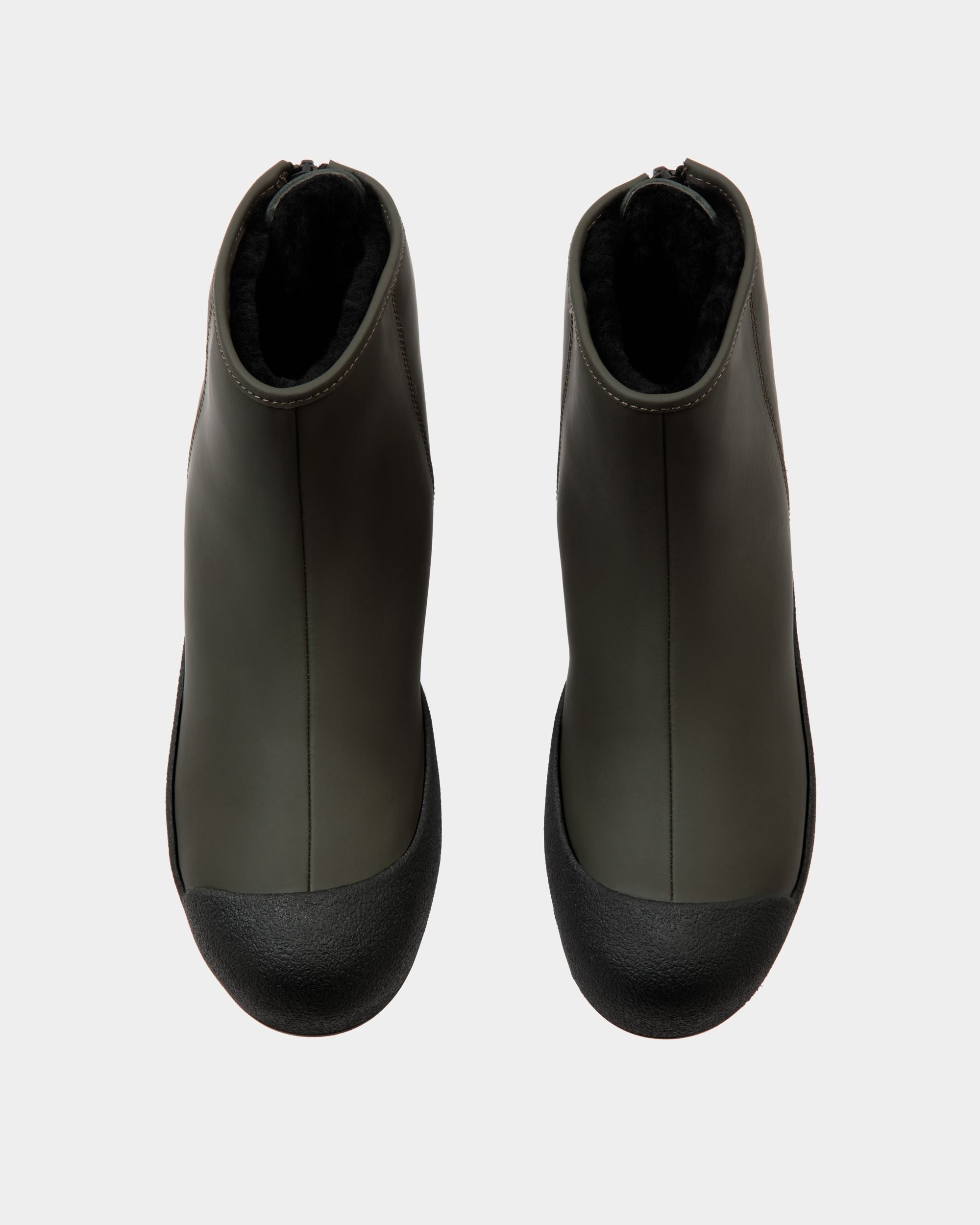 Bally Curling Bootie in Military Green Rubberized Leather - Image 5