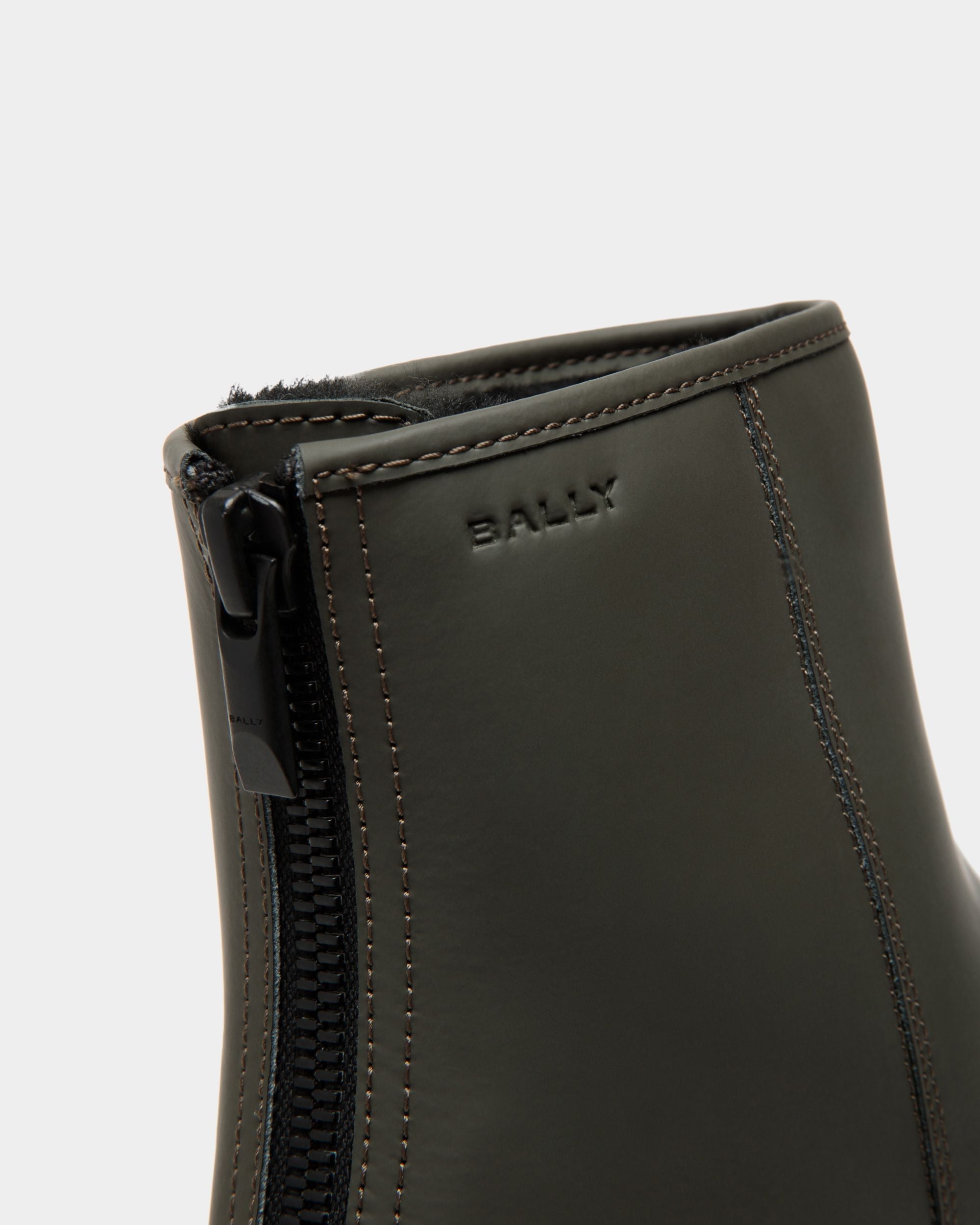 Bally Curling Bootie in Military Green Rubberized Leather - Image 6