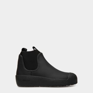 Bally Curling Bootie in Black Rubberized Leather