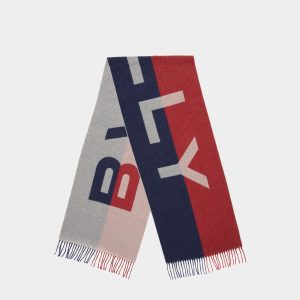 Two-Tone Logo Scarf In Deep Ruby And Marine Fabric