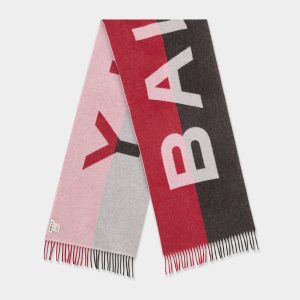 Scarf in an Ebano And Swiss Red Cashmere Blend with a Logo