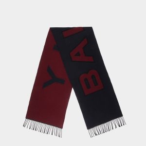 Scarf With Logo In Navy Blue And Andorra Wool