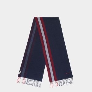 Scarf With Bally Ribbon in a Navy Blue Cashmere Blend