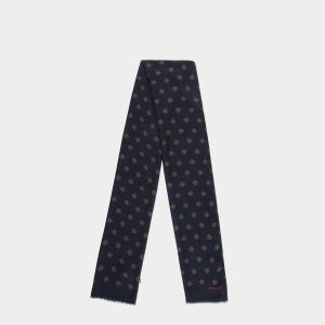 Scarf With an Allover Bally Crest Print in Navy Blue Modal And Cashmere