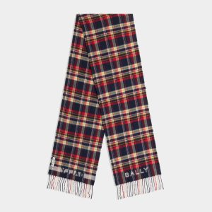 Scarf with a Tartan Motif in Multicolor Wool