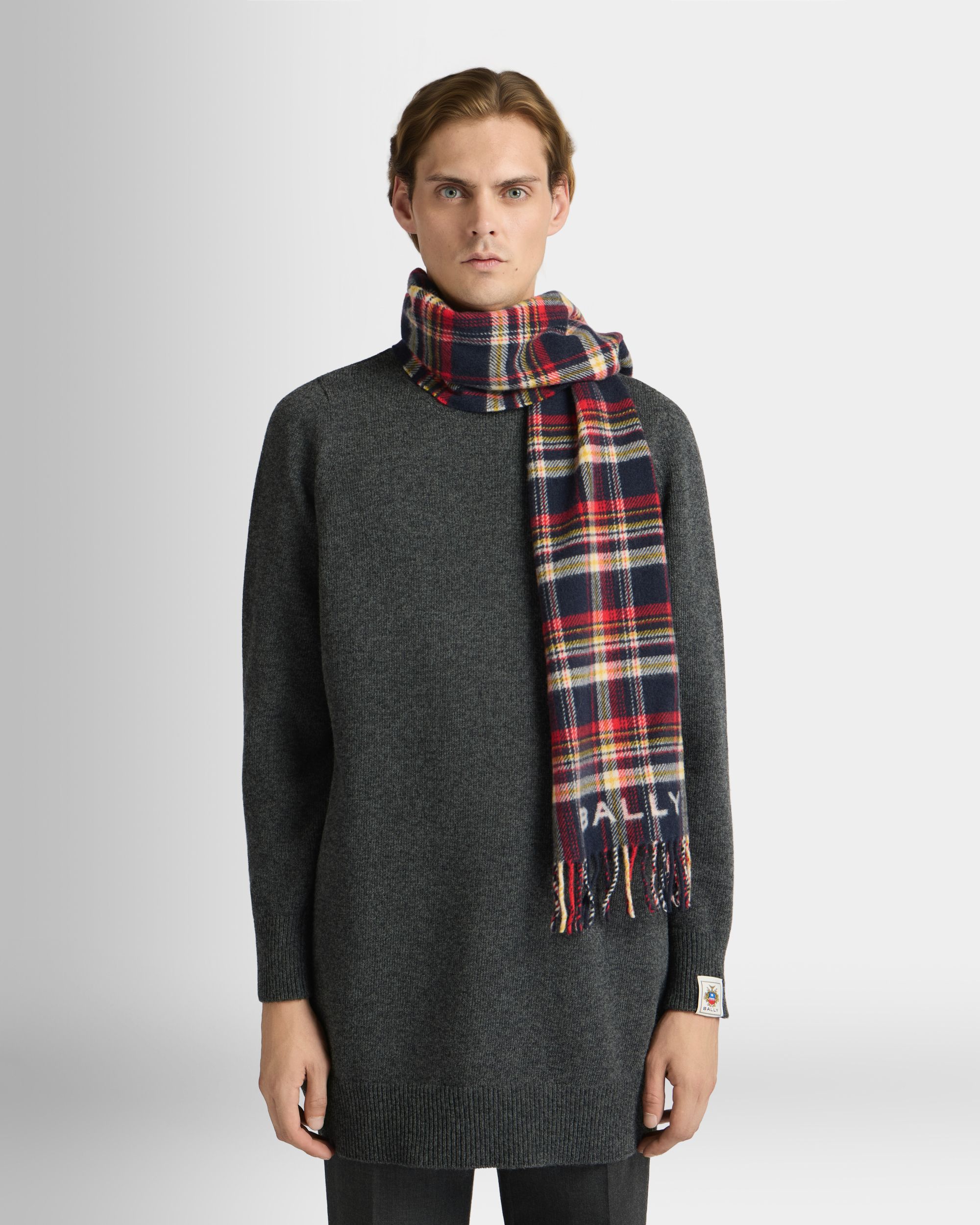 Scarf with a Tartan Motif in Multicolor Wool - Image 2