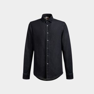 Adrien Brody Travel Collection Long Sleeve Shirt In Navy Blue Mix Cotton
