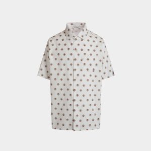 Bowling Shirt in White Cotton With an Allover Bally Crest Print