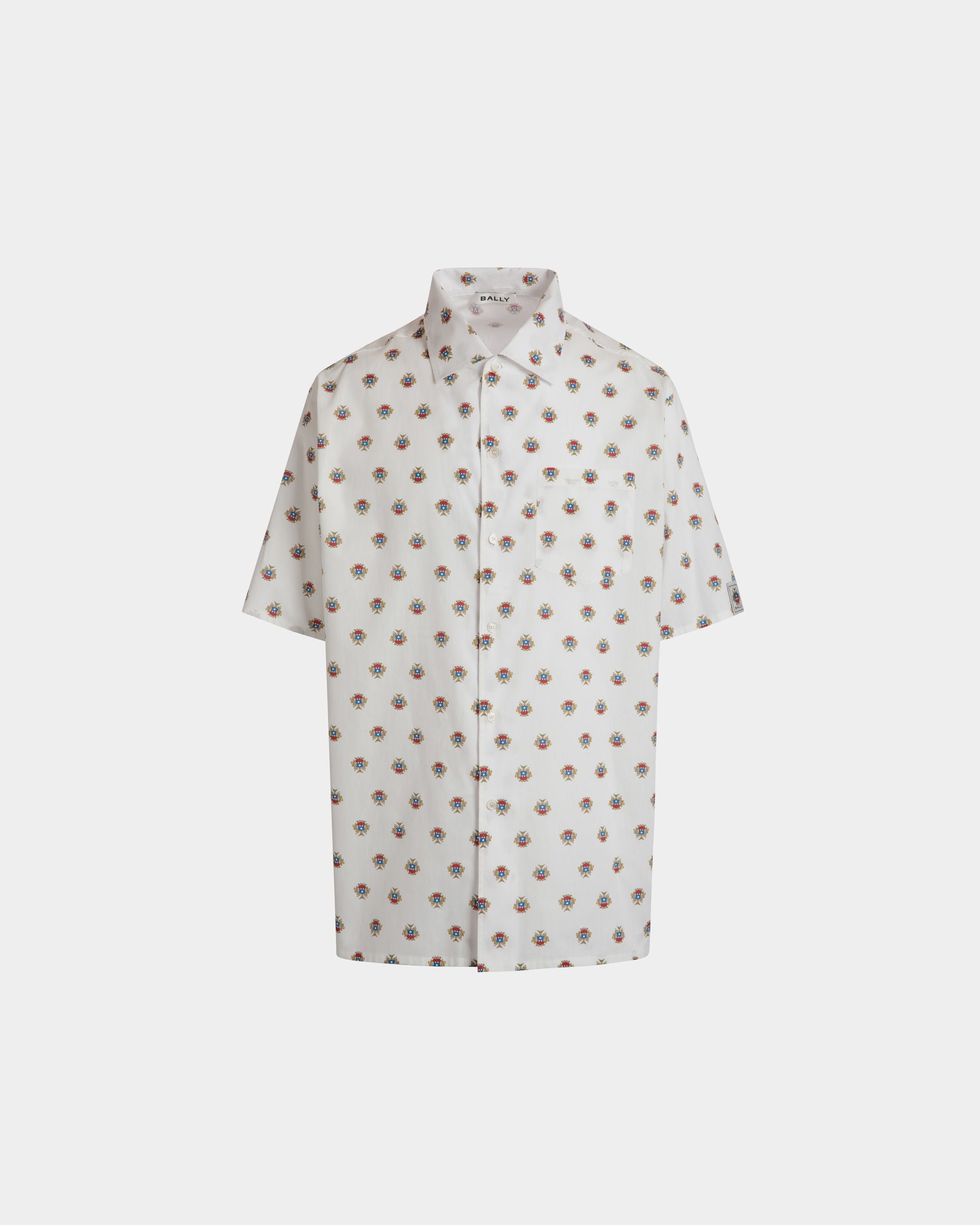 Bowling Shirt in White Cotton With an Allover Bally Crest Print