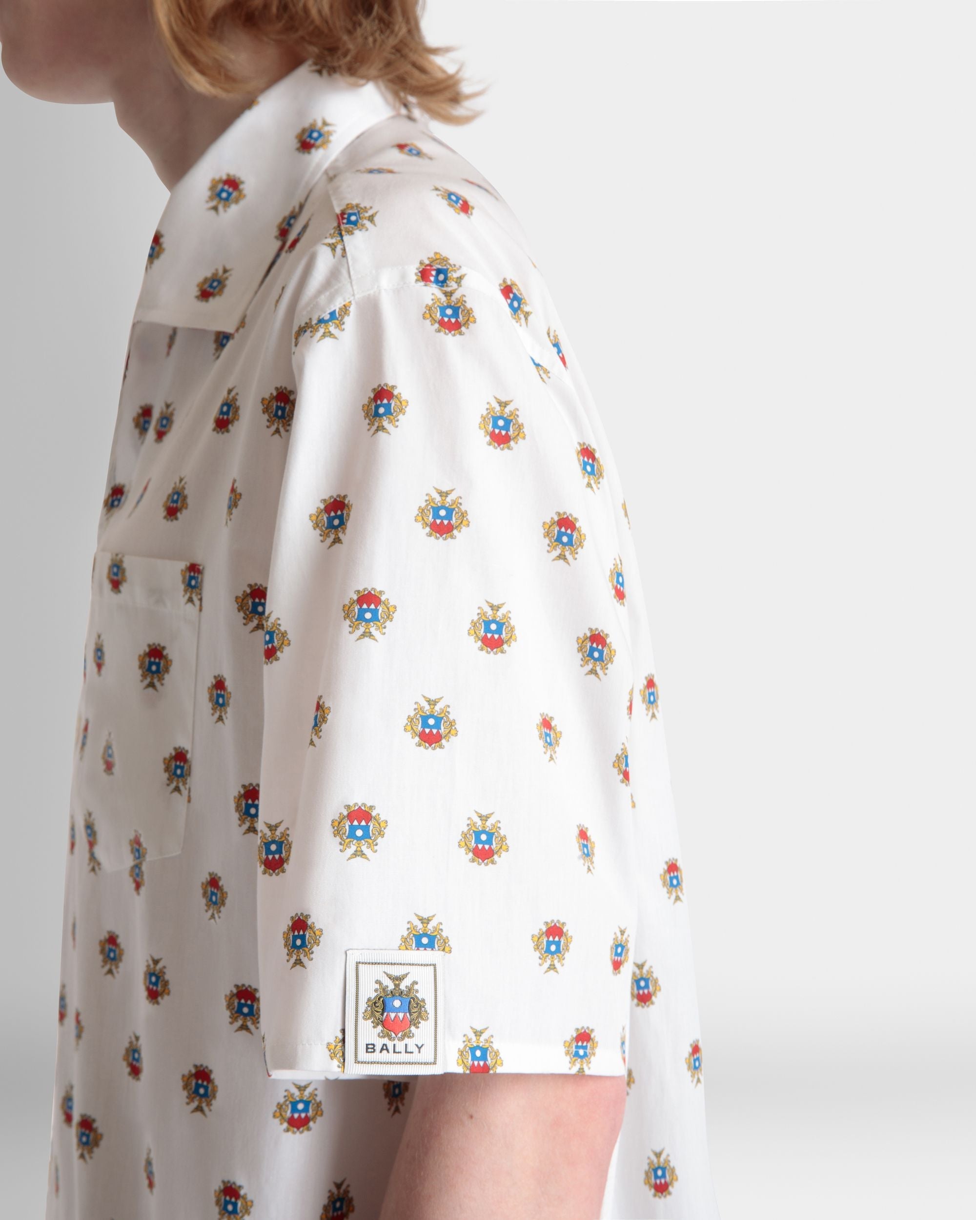 Bowling Shirt in White Cotton With an Allover Bally Crest Print - Image 3