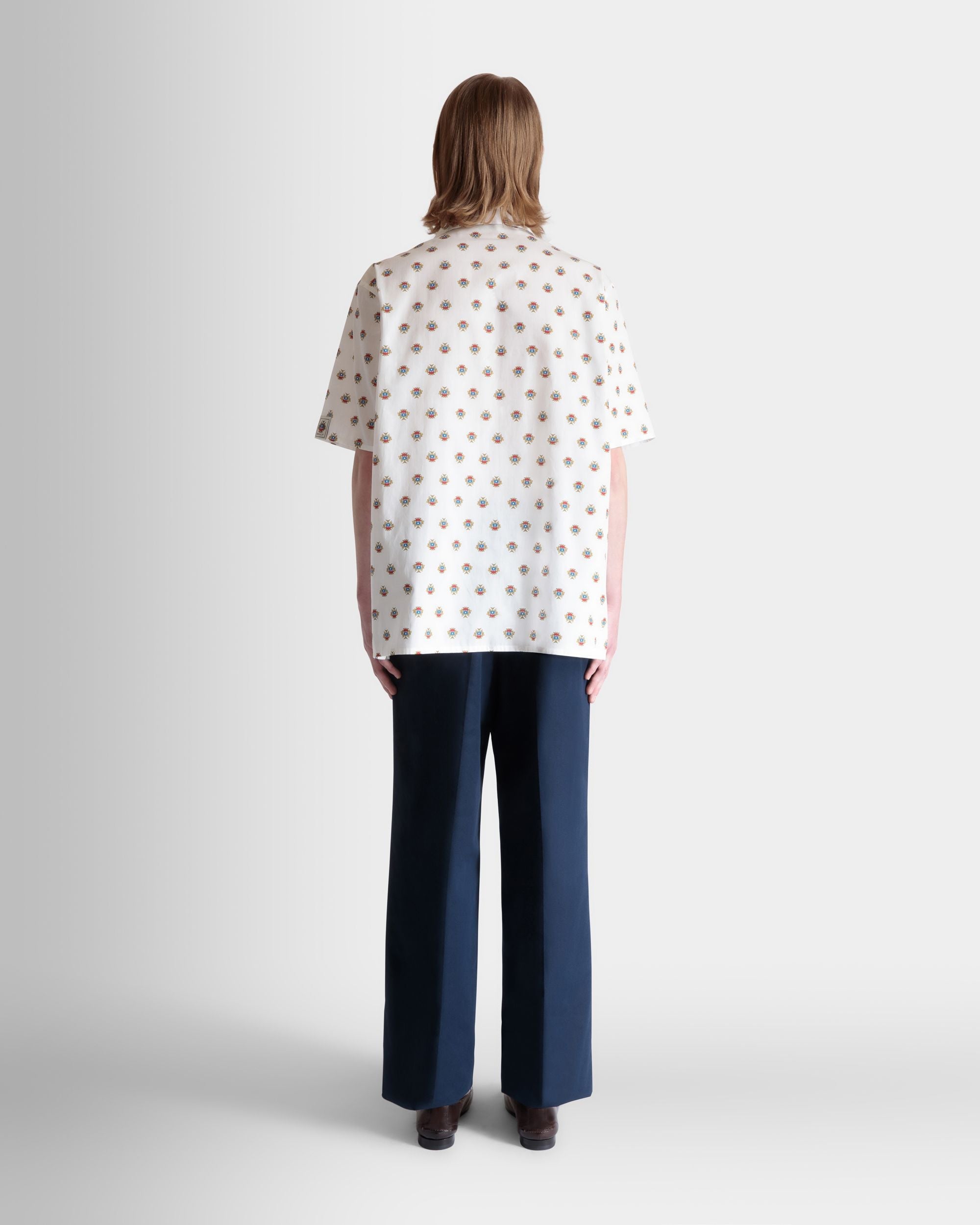 Bowling Shirt in White Cotton With an Allover Bally Crest Print - Image 6