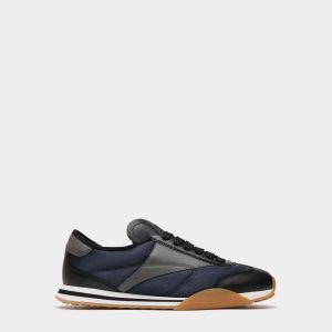 Sussex Sneaker In Black And Navy Blue Leather And Fabric