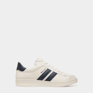 Tennis Sneaker in White and Navy Blue Leather