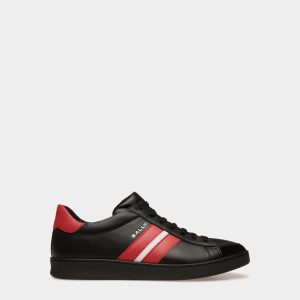 Tennis Sneaker in Black and Candy Red Leather