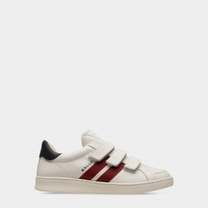 Tennis Sneaker in White and Navy Blue Leather