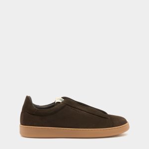 Retro Crest Sneaker in Brown Suede