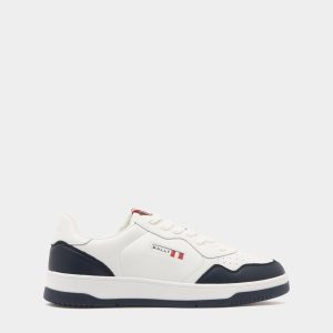 Jasper Sneaker in White and Blue Leather