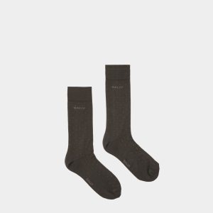 Ribbed Logo Socks In Gray Cotton Mix