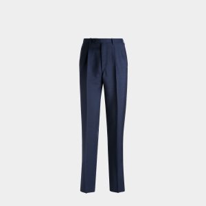 Wool Mix Straight Pants In Navy
