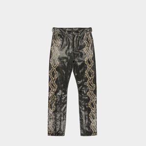 Straight Pants In Black Printed Leather
