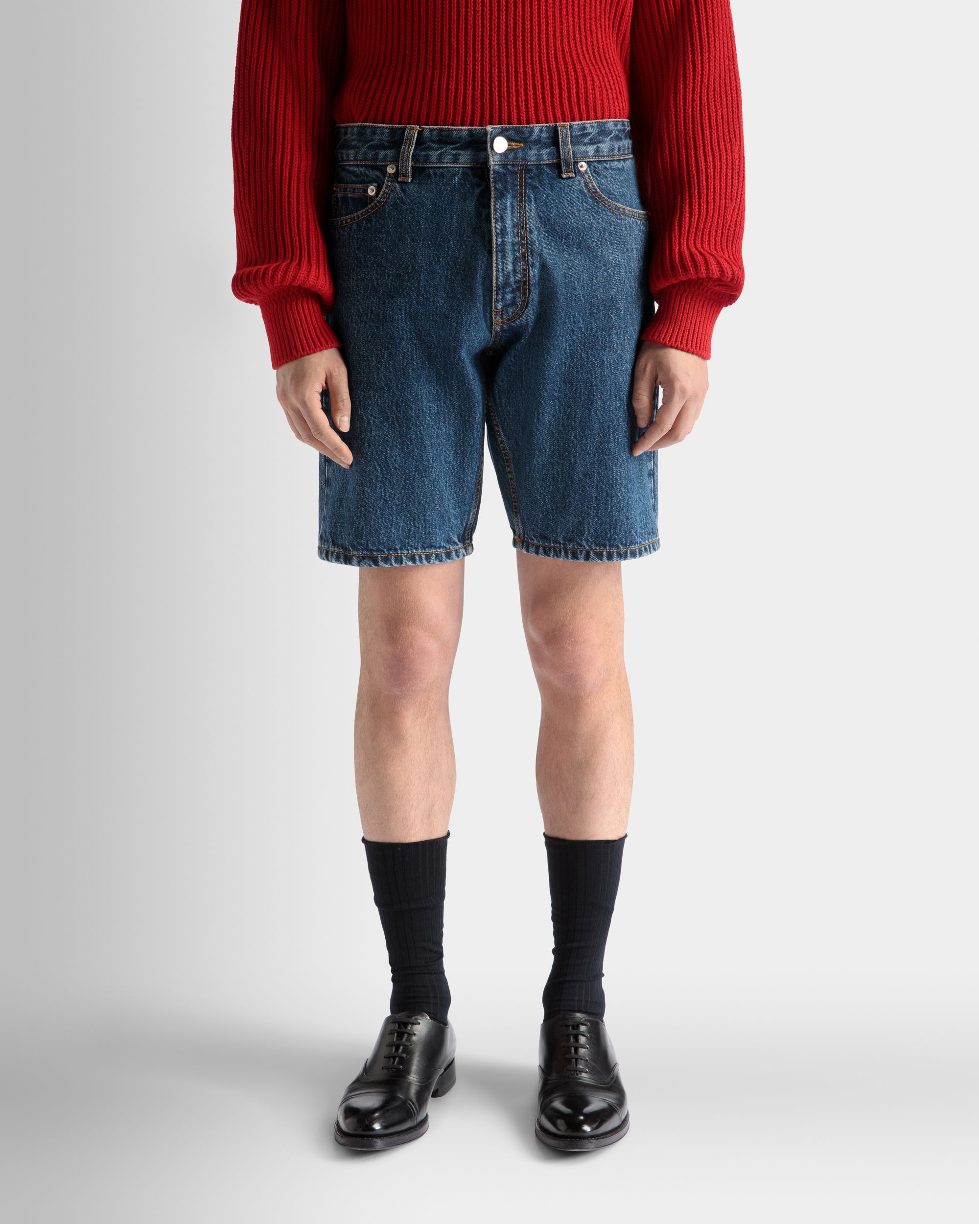 Denim Pants in Medium Blue Cotton - Image 3