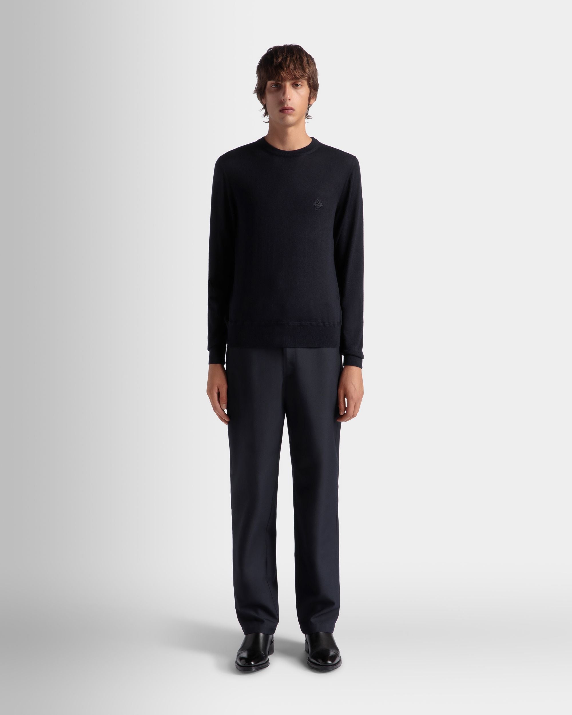 Adrien Brody Travel Collection Chino Pants In Navy Blue Wool Blend - Image 2