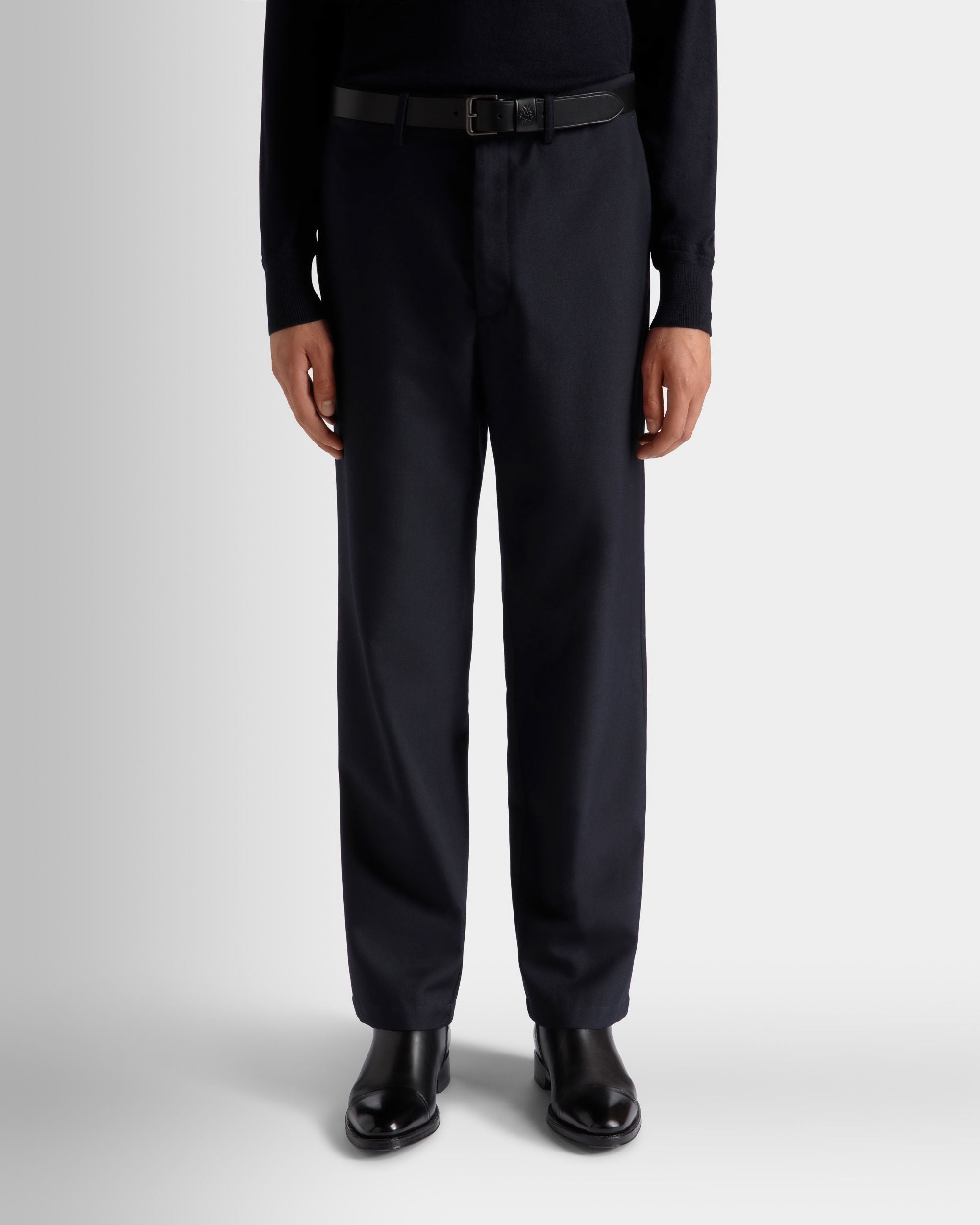 Adrien Brody Travel Collection Chino Pants In Navy Blue Wool Blend - Image 3