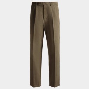 Regular Pleated Pants In Military Green Cotton