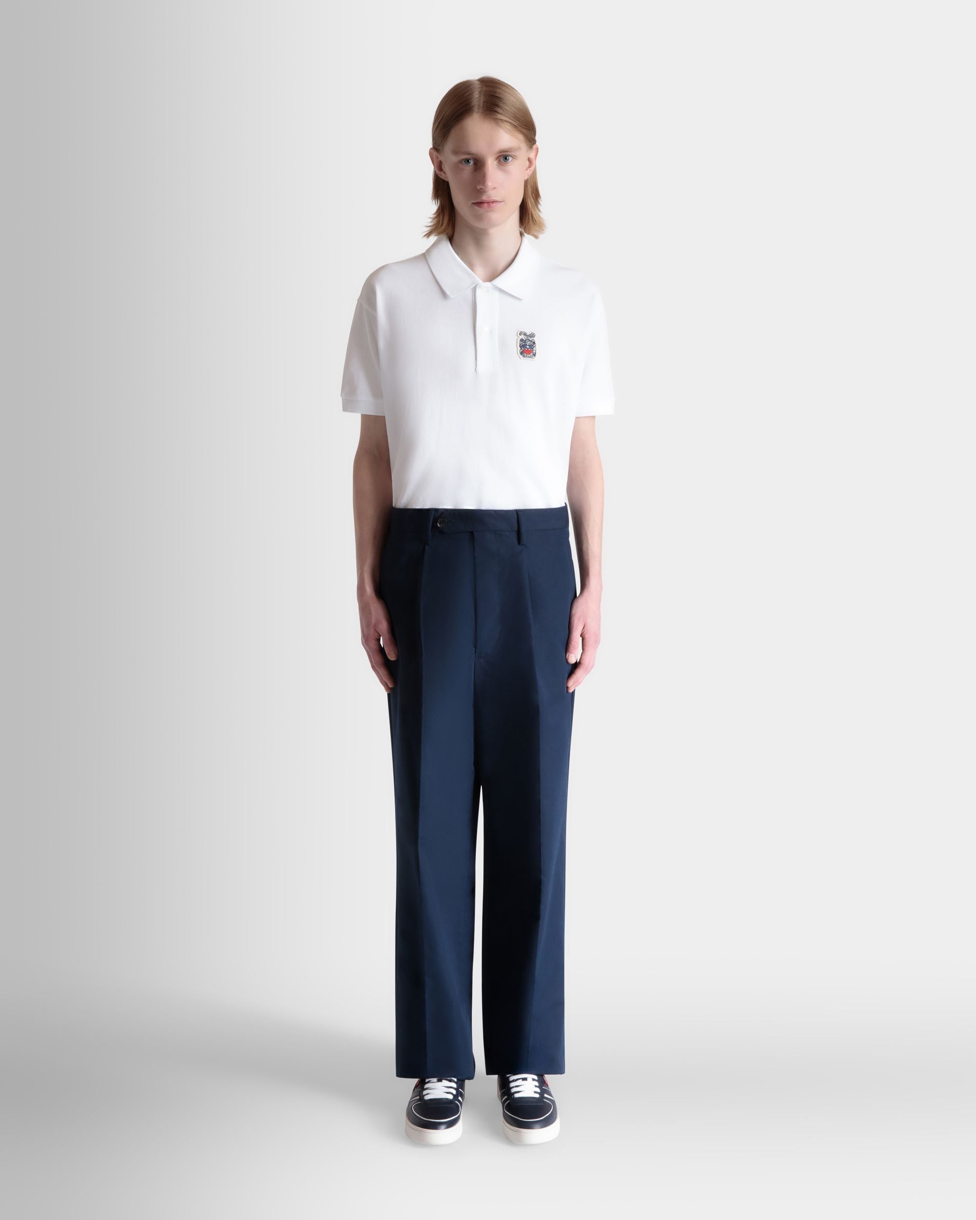 Regular Pleated Pants in Navy Blue Cotton Blend - Image 2
