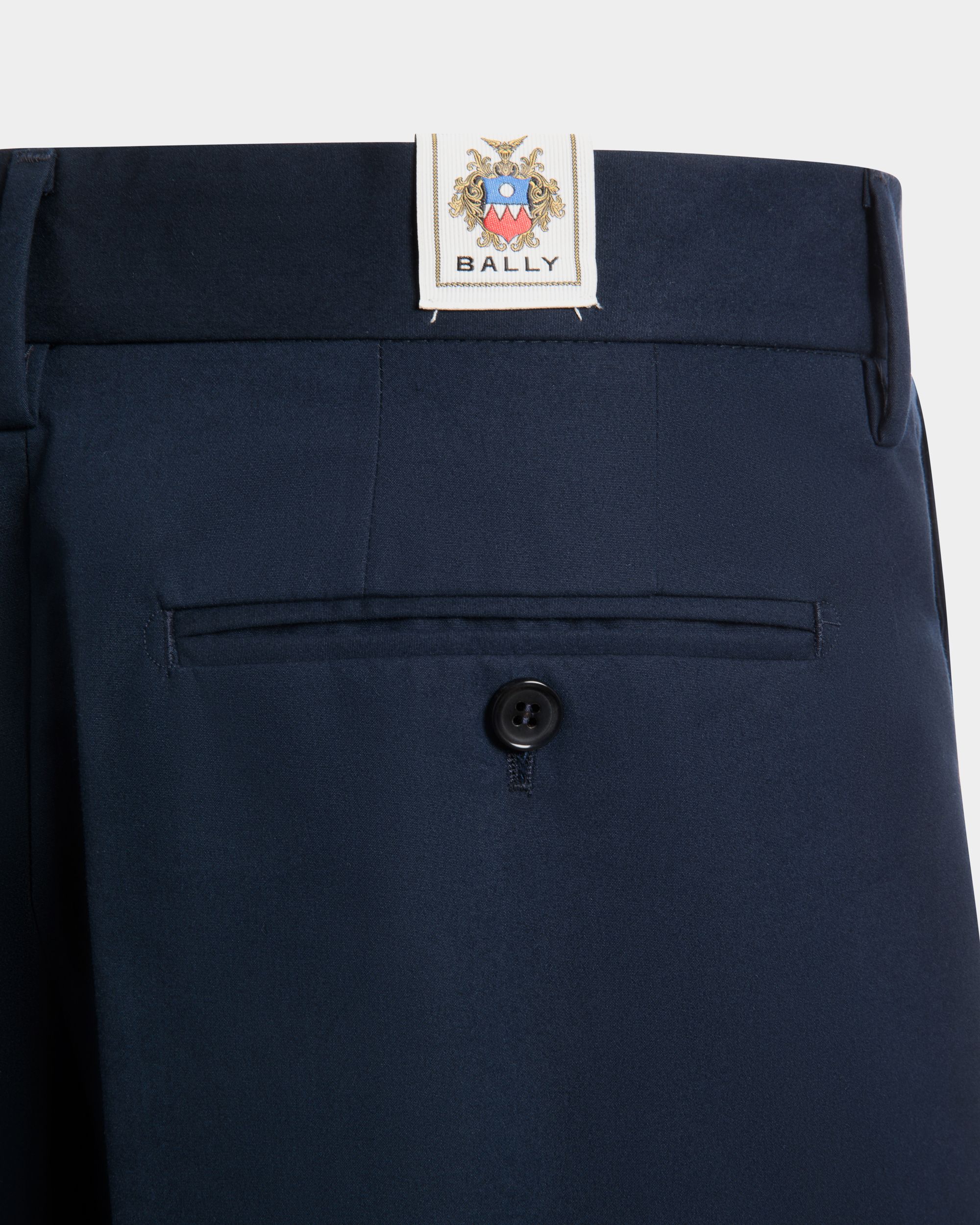 Regular Pleated Pants in Navy Blue Cotton Blend - Image 4