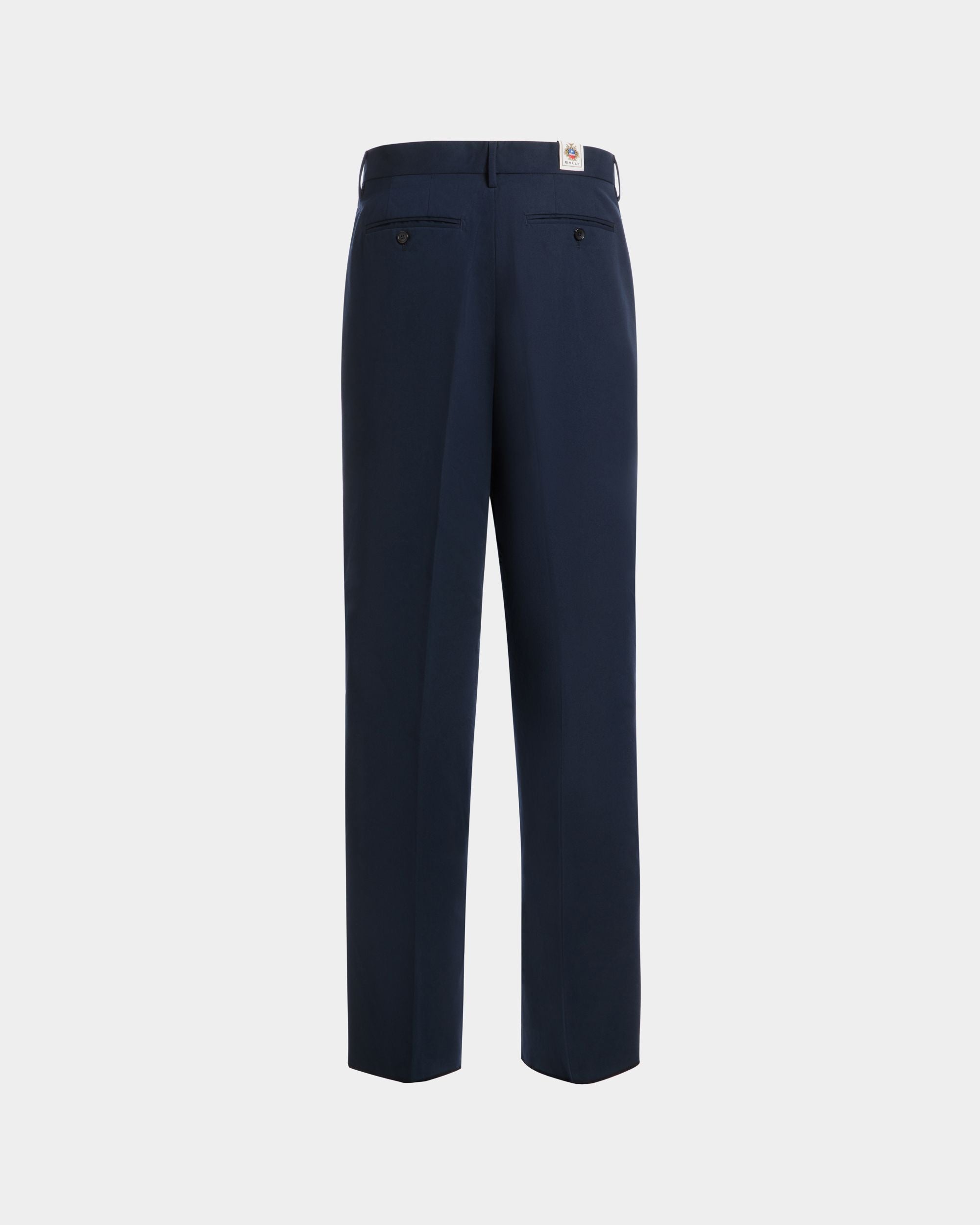 Regular Pleated Pants in Navy Blue Cotton Blend - Image 7