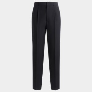 Pleated Pants In Navy Blue Wool Blend