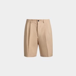 Pleated Shorts in Cream Cotton Blend