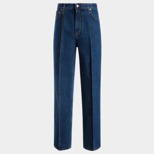 Relaxed Fit Denim Pants in Navy Blue Cotton