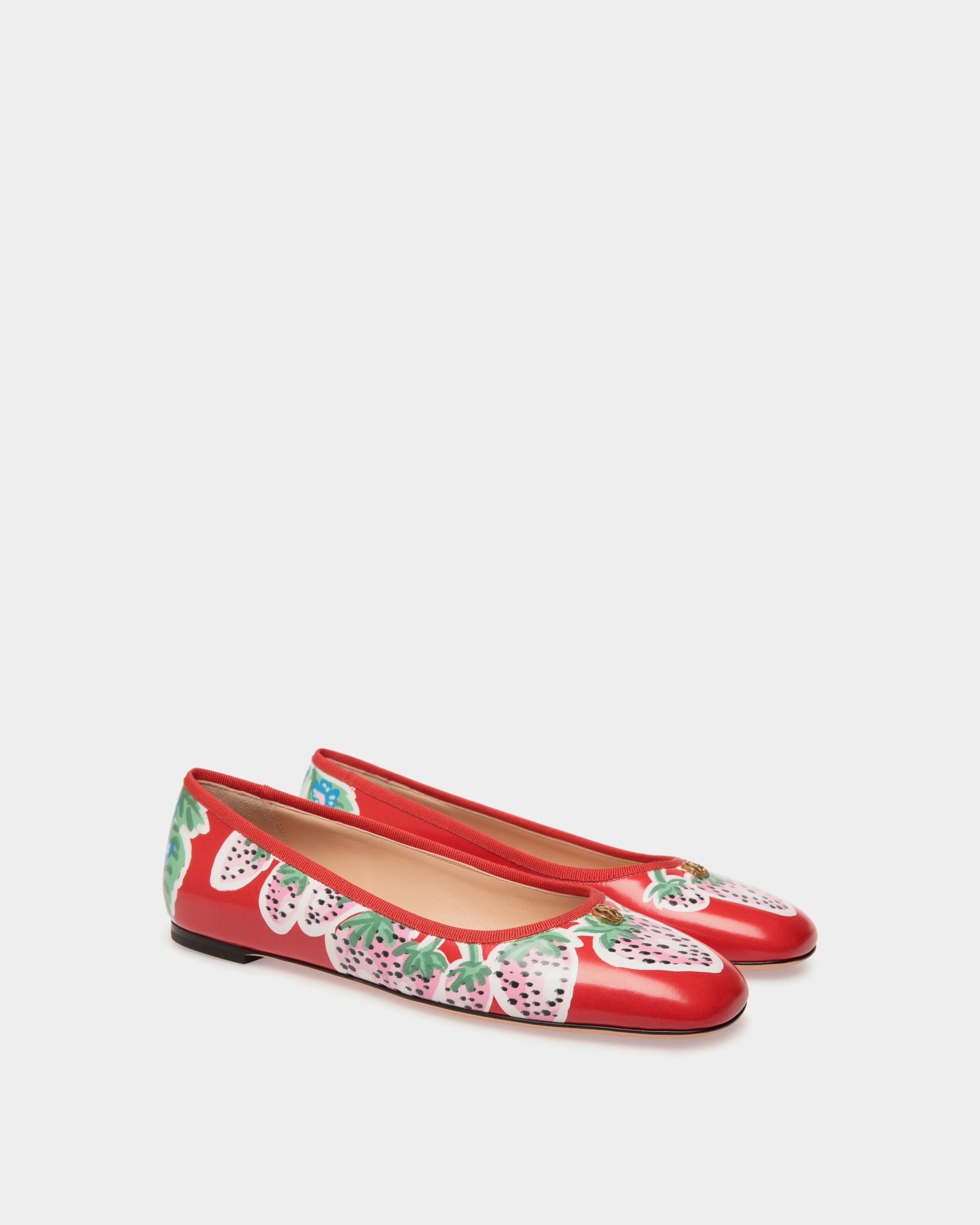 Ballyrina Flat in Strawberry Print Brushed Leather - Image 3