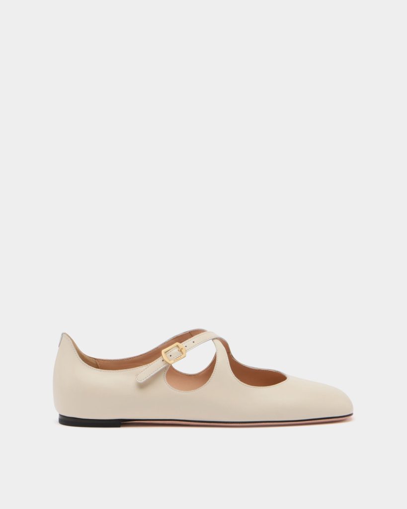 Ballyrina Flat in White Leather
