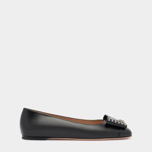 B-Bow Flat in Black Leather