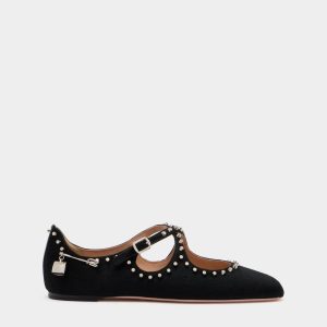 Ballyrina Flat in Black Pony Hair With Studs