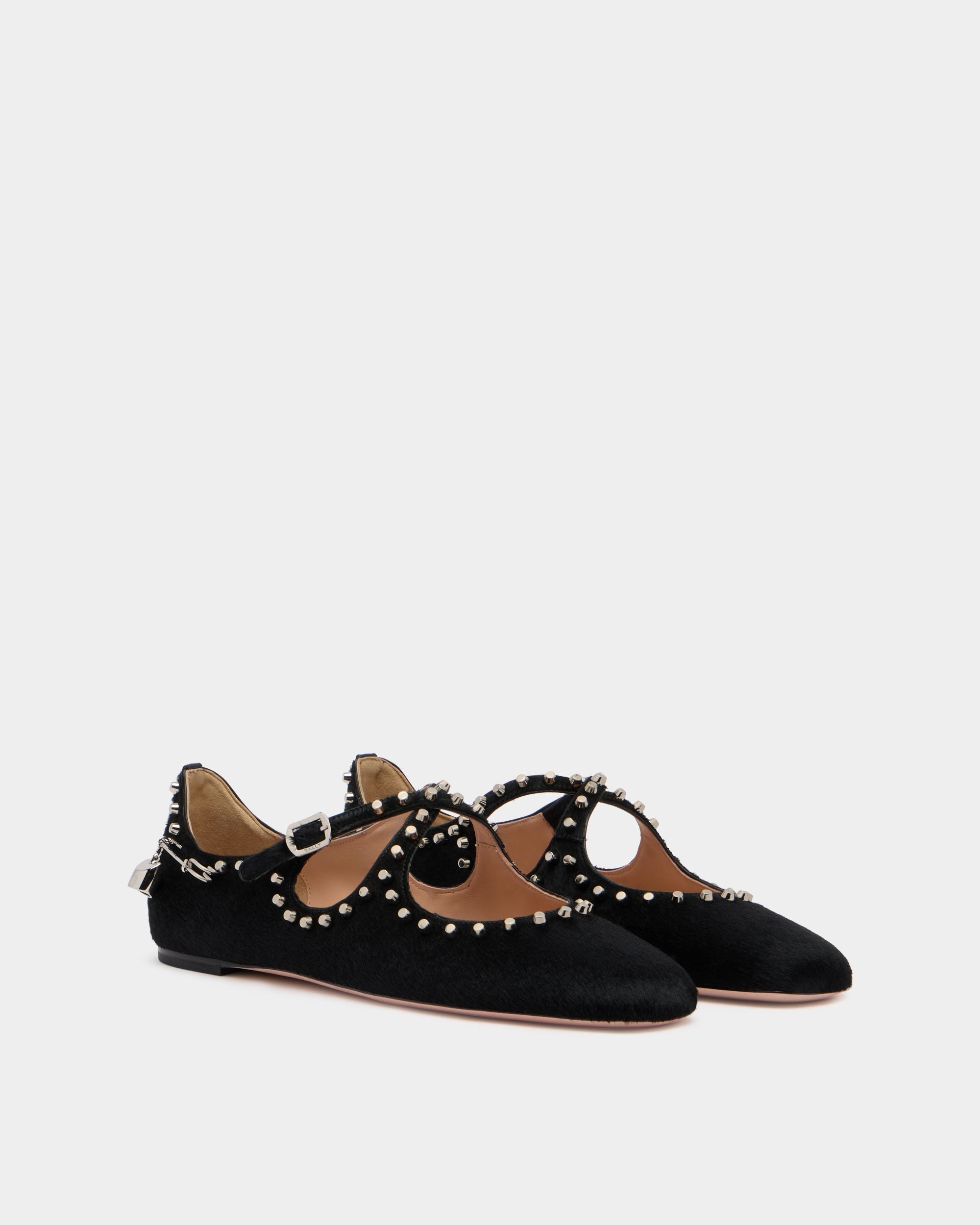 Ballyrina Flat in Black Pony Hair With Studs - Image 2
