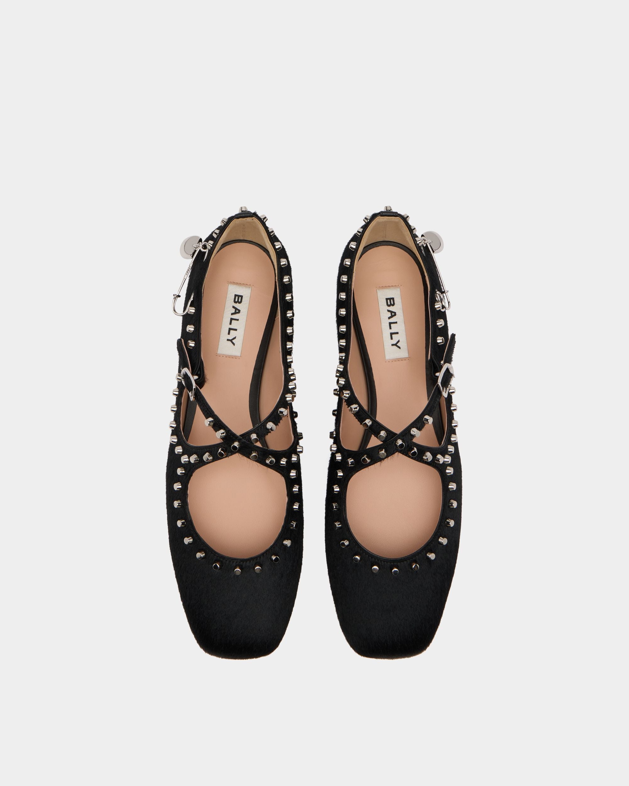 Ballyrina Flat in Black Pony Hair With Studs - Image 4