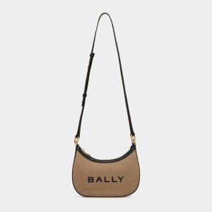Bar Mini Crossbody Bag In Beige And Black Canvas And Leather