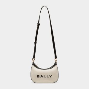 Bar Mini Crossbody Bag In White Canvas And Black Leather