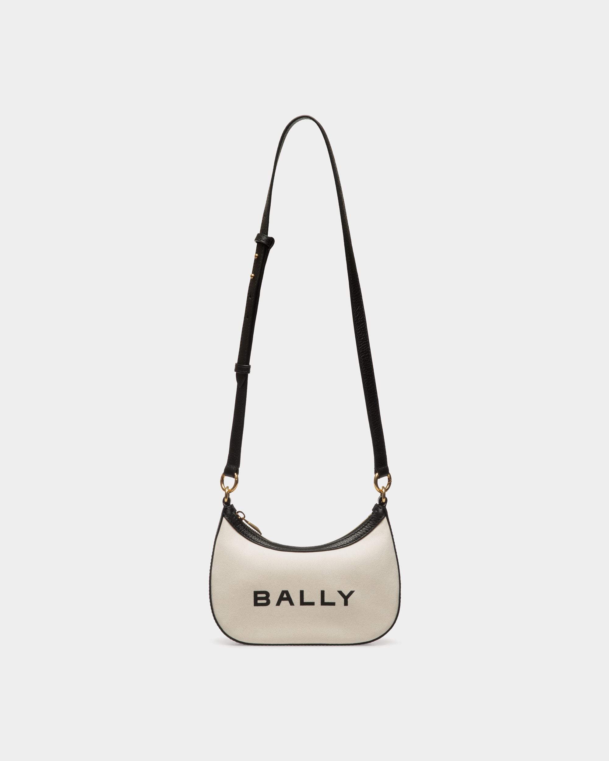 Bar Mini Crossbody Bag In White Canvas And Black Leather