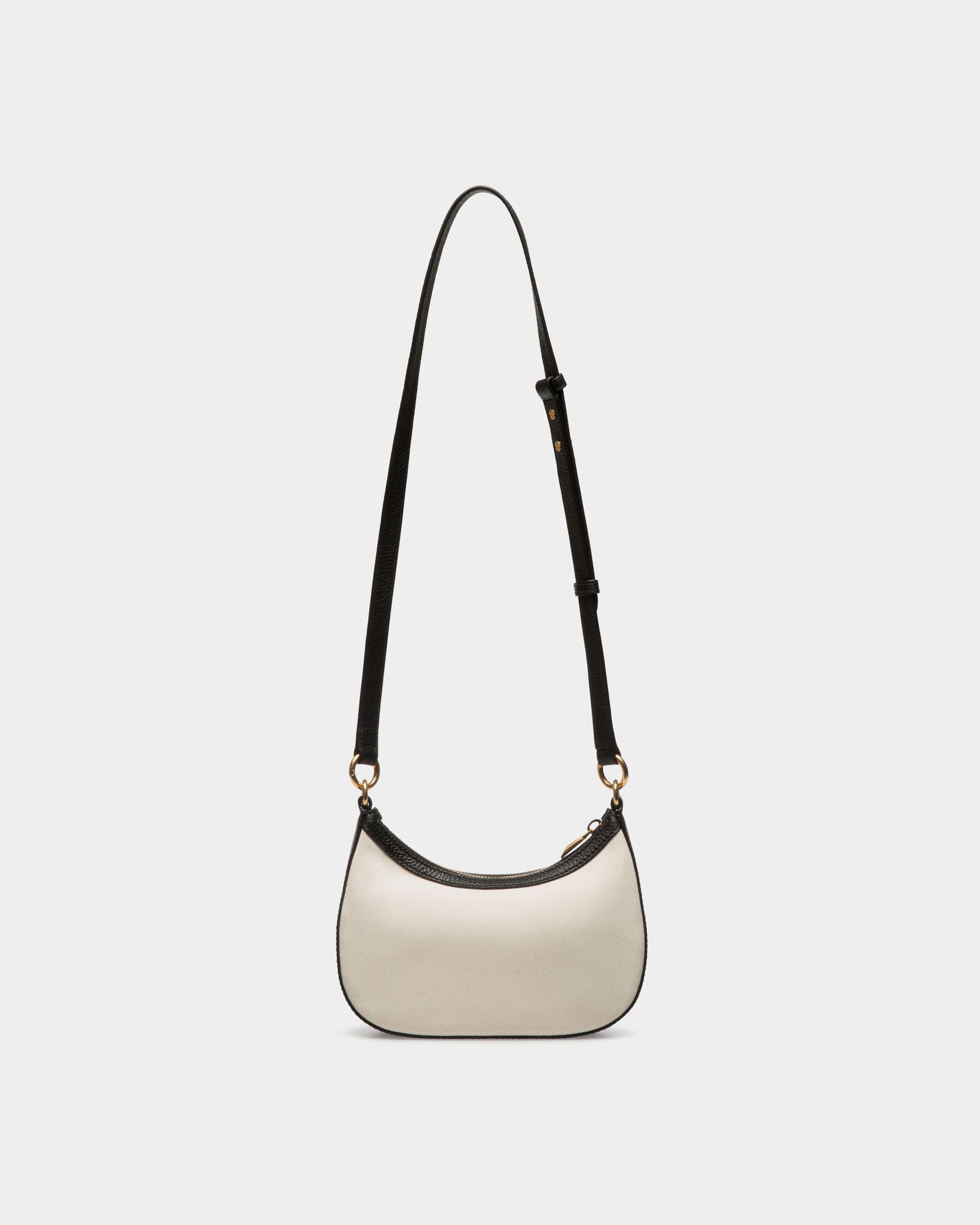 Bar Mini Crossbody Bag In White Canvas And Black Leather - Image 2