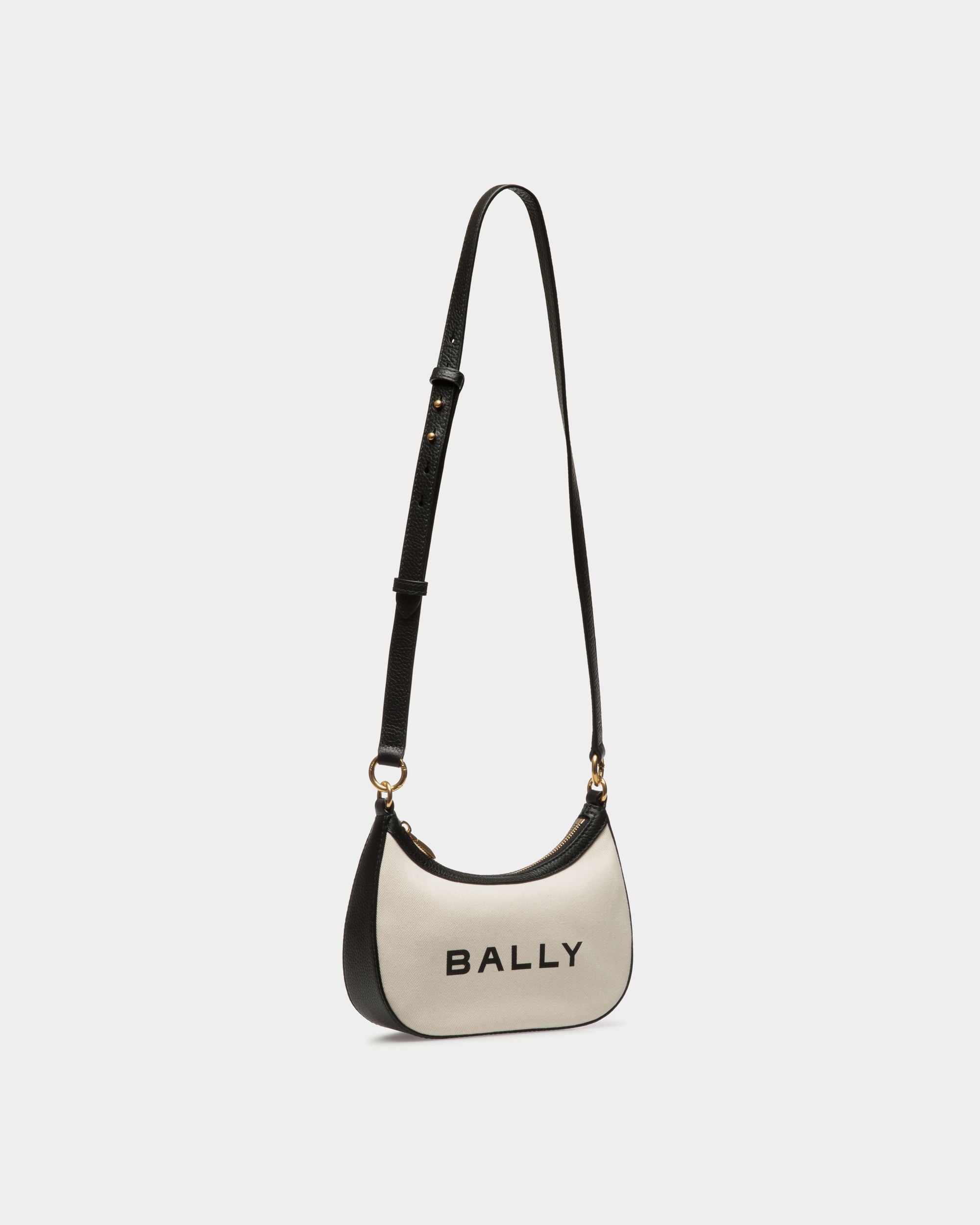 Bar Mini Crossbody Bag In White Canvas And Black Leather - Image 3