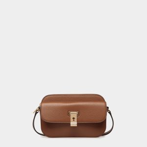 Lock Me Small Crossbody Bag in Brown Grained Leather